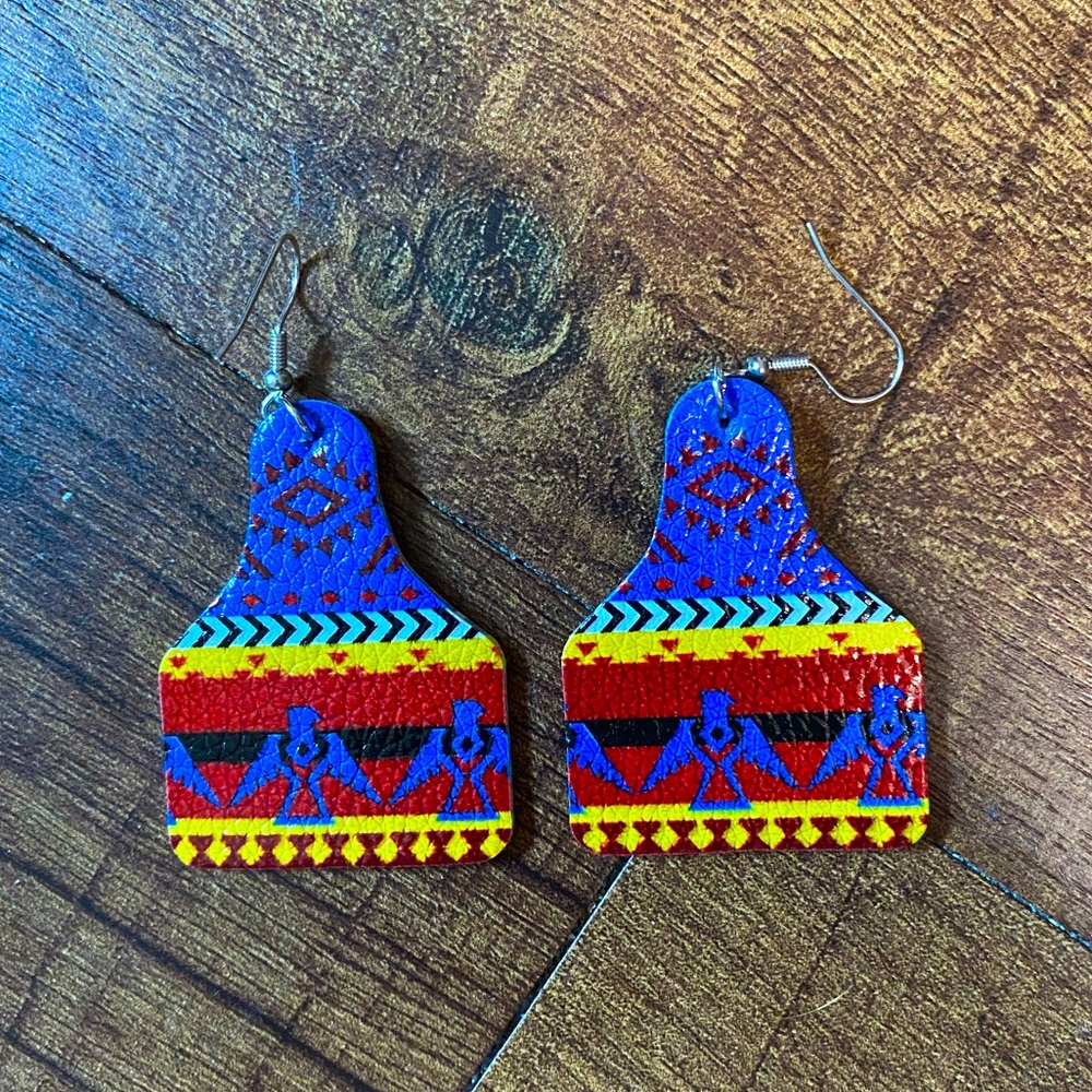 Cute western large rodeo earrings Aztec/Indian print, beautiful colors